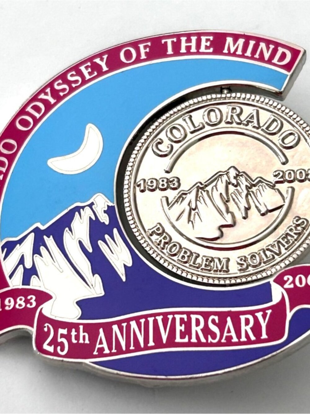 Odyssey of the Mind Coin Flip Colorado Mountain Moon Lapel Pin
